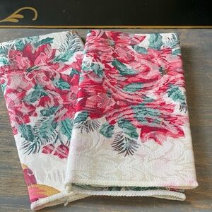 Vintage cloth napkins Christmas Damask red ribbons pine set of 2 holiday dining